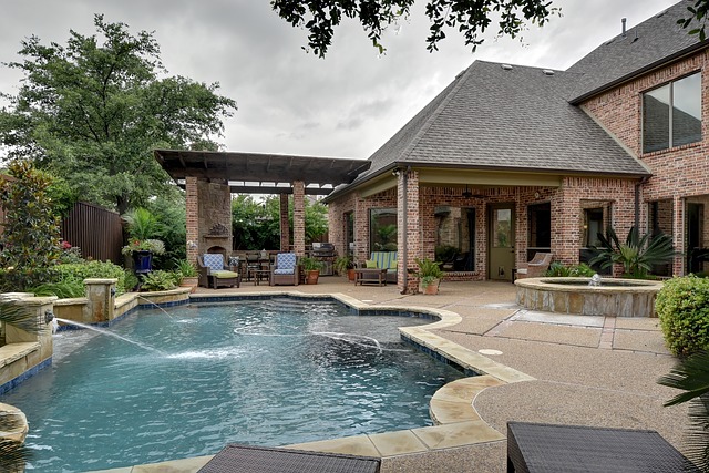 Plantation Shutters That Blur Pool House Walls Into Backyard